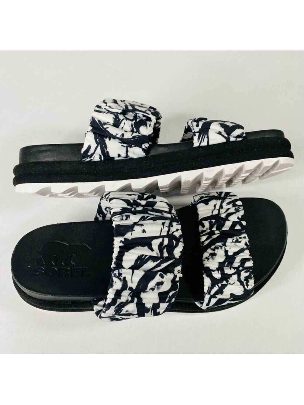 Sorel Women's Roaming Two Strap Slide Sandals Black White Size 6